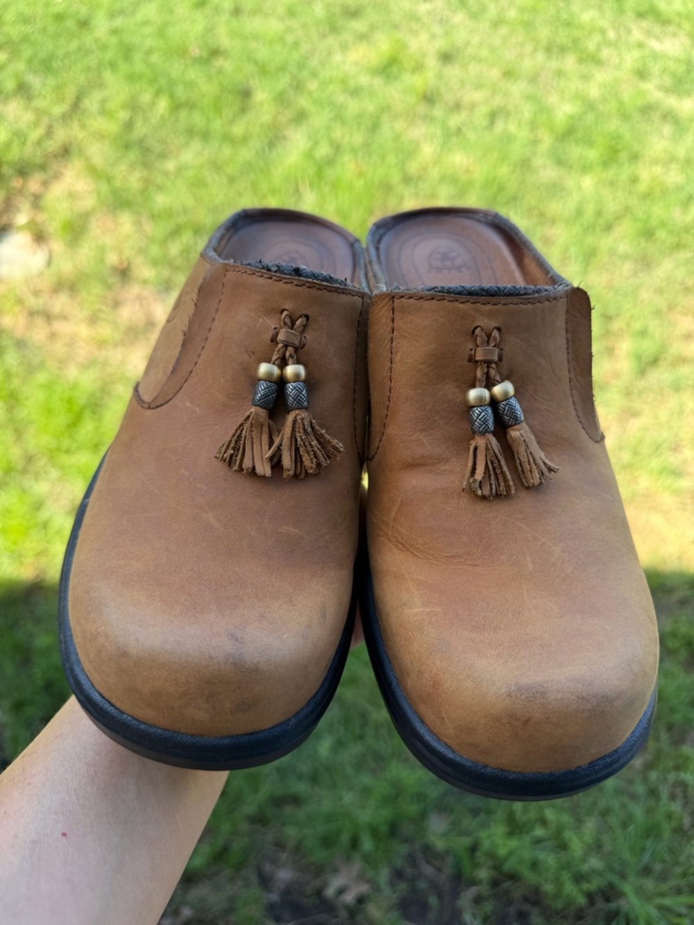 Ariat Mendocino Tan Leather Tassel Slip-On Clogs Sz- 7.5B. Y - Picture 10 of 12